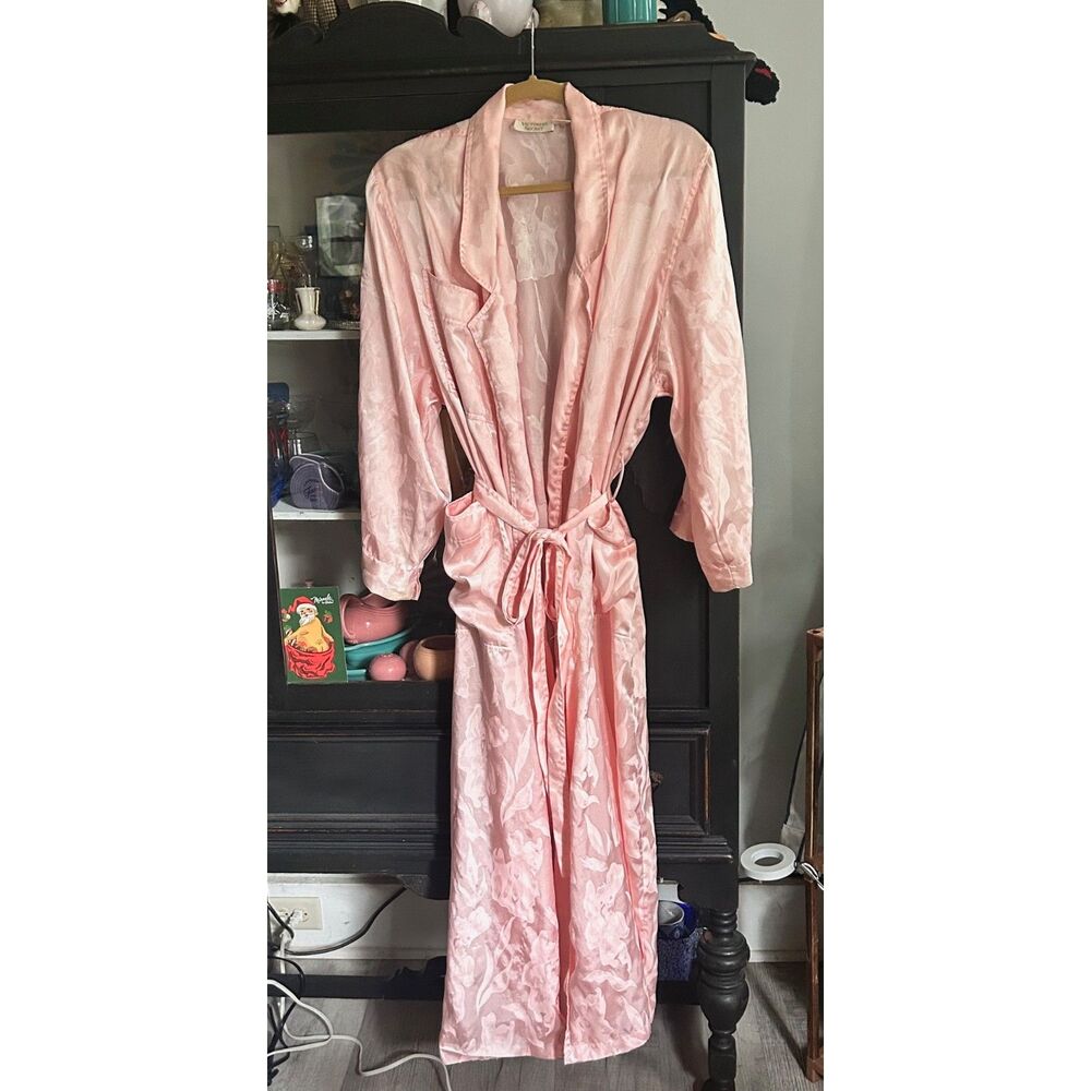 VTG 80s/90s Victoria’s Secret Gold Label Pink Satin Jacquard Floral Robe M/L